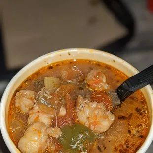seafood soup was delicious, and the seafood pieces were firm