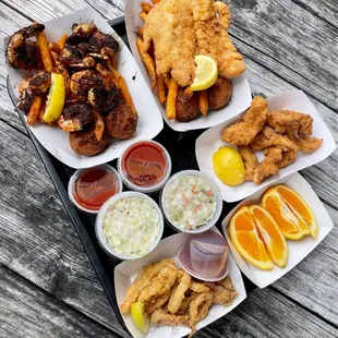 Shrimp Basket, Fresh Catch, Chicken Strips, Calamari