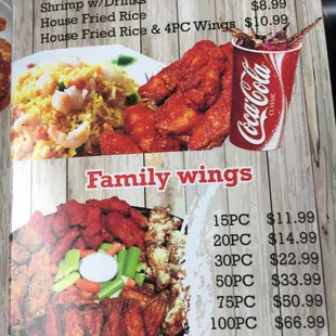 the price of the menu