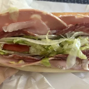 Mortadella, ham, and salami