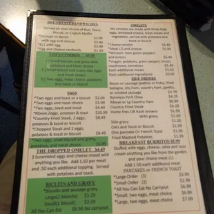 the menu for tim&apos;s kitchen