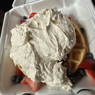 strawberry Fresh Strawberries Waffle with Whip Cream
