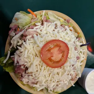Large chef salad. Blue cheese on the side.