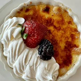 Decadent crème brûlée for a lunch celebration.