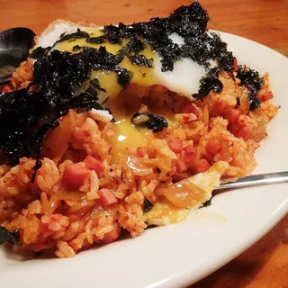 Kimchi Fried Rice with Fried Egg and Spam