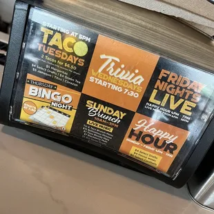 Weekly entertainment offerings