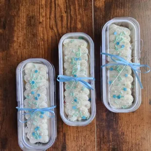 three containers of cake bake