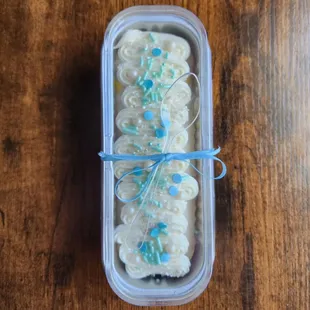 a cake in a plastic container