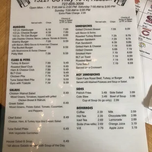Tin Can of Hudson menu