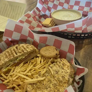 The John Wayne and potato soup. Wow! Delicious. The potato straws are a sneaky hit.