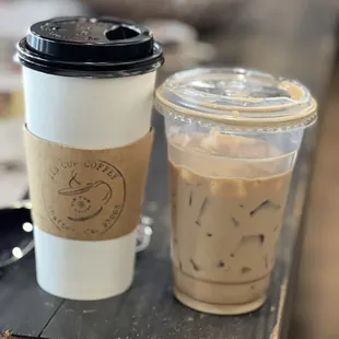 two cups of coffee on a table