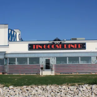 The Tin Goose Diner side view connected to the Liberty Aviation Museum in Port Clinton, Ohio, located next to the Airport.