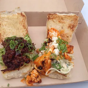 Korean beef slider and buffalo cauliflower slider