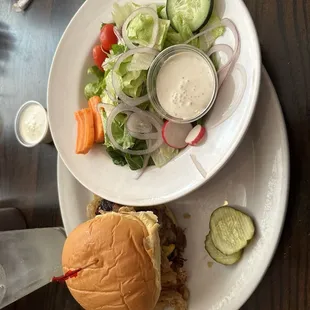 The Q sandwich with a side salad