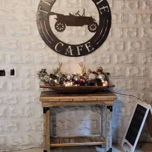 a table with a clock on it