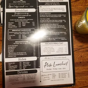 Breakfast menu