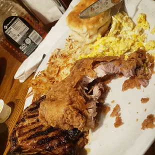 2 porkchop breakfast- one grilled one fried! Both AMAZING- juicy and seasoned just right!