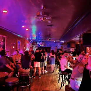 a group of people sitting at the bar