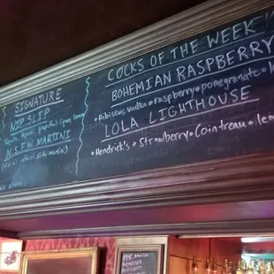 Cocktail special menu