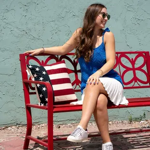 Shop Tin Lizzie&apos;s for all your Memorial Day must haves including patio furniture &amp; garden benches, American Flag pillows,  decor and fashion
