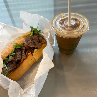 a sandwich and a drink