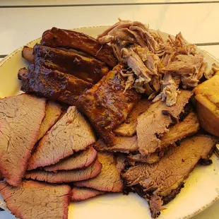 Four meat combo- Tri-tip, ribs, pulled pork, brisket.