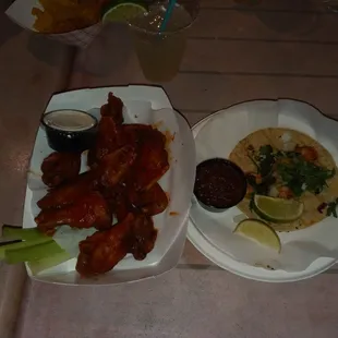 Mild wings and Street taco