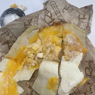 a burrito cut in half