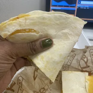 a hand holding a tortilla