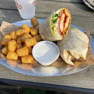 Awesome Buffalo Chicken Wrap, tots and ranch 10/10