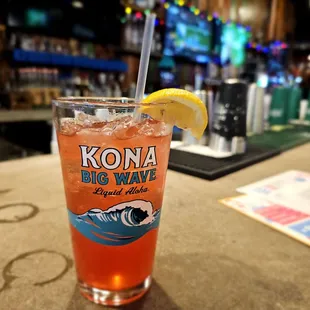 a glass of kona big wave