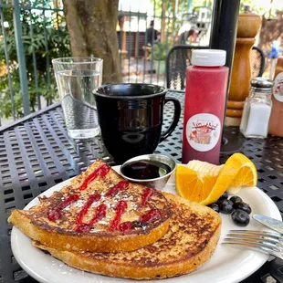 Coffee $3.5, 1/2 French toast $7 (must top w/ jam) YUM