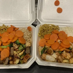 Steak &amp; chicken teriyaki (L) and chicken and shrimp hibachi (R)