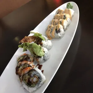 Spider roll and spicy tuna roll
