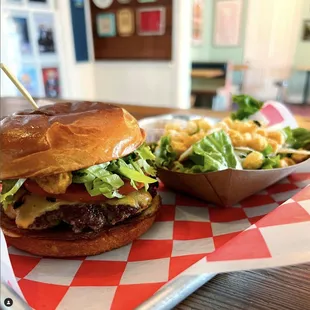 Burger and a Side Salad