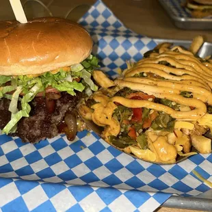 Double jalapeño burger and hatch chili fries