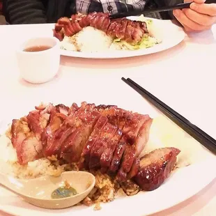 BBQ Pork over rice with cabbage on the side