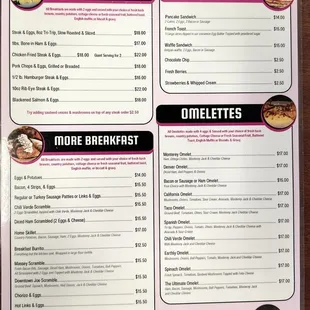 Breakfast side of the menu