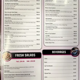 Lunch items side of the menu
