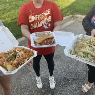 Chipotle pulled Pork Nachos, the Mob Boss &amp; Diablo Shrimp Tacos.