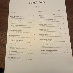 Wine Menu