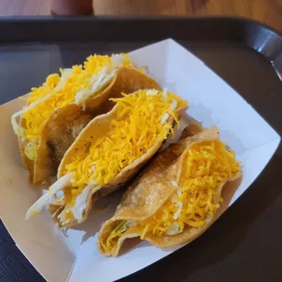 One each, in order of preference: shredded beef, shredded chicken, and ground beef.
