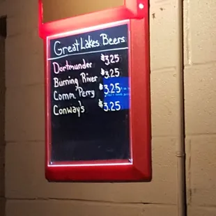 a menu on the wall