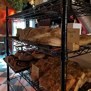 a display of bread and pastries