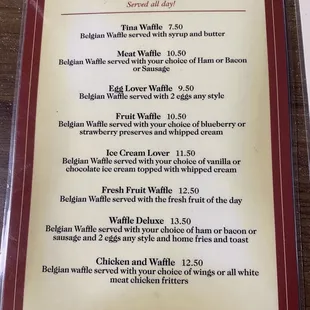 Waffle menu
