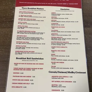 Breakfast menu