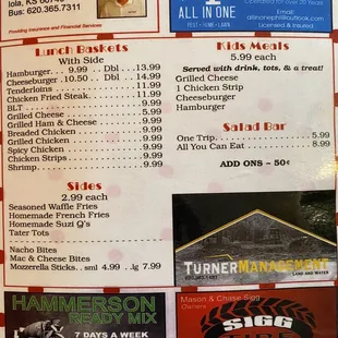 the menu for the restaurant