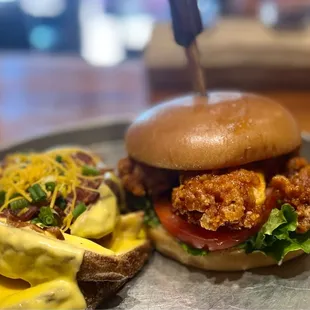 Honey Hot fried Chicken Burger with the loaded wedges