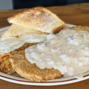 Chicken fried steak and eggs