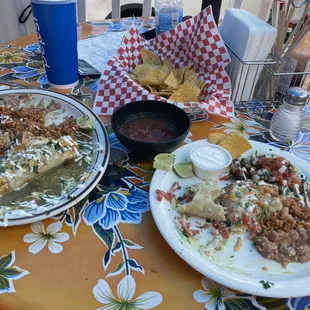 Green enchiladas and tacos.